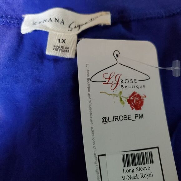 NWT Zenana Signature Royal Blue Long Sleeve Tee 1X - Picture 7 of 7